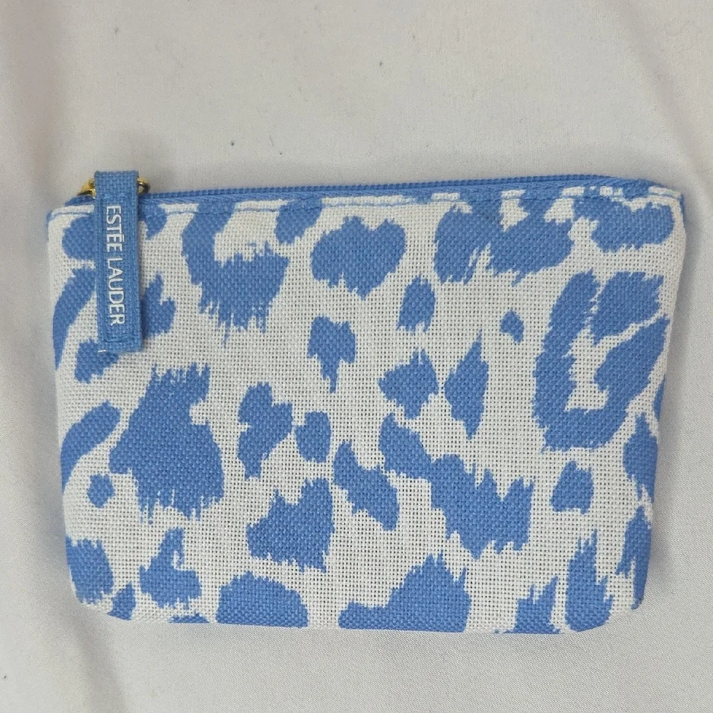 Estee Lauder Blue and White Leopard Cosmetic Pouch Wallet 4 X 5.5